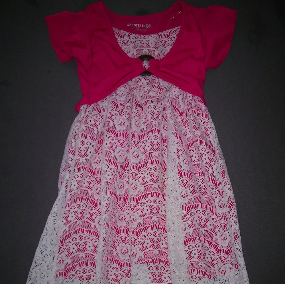 Girls' Size 4 Pink Dress With White Lace Overlay